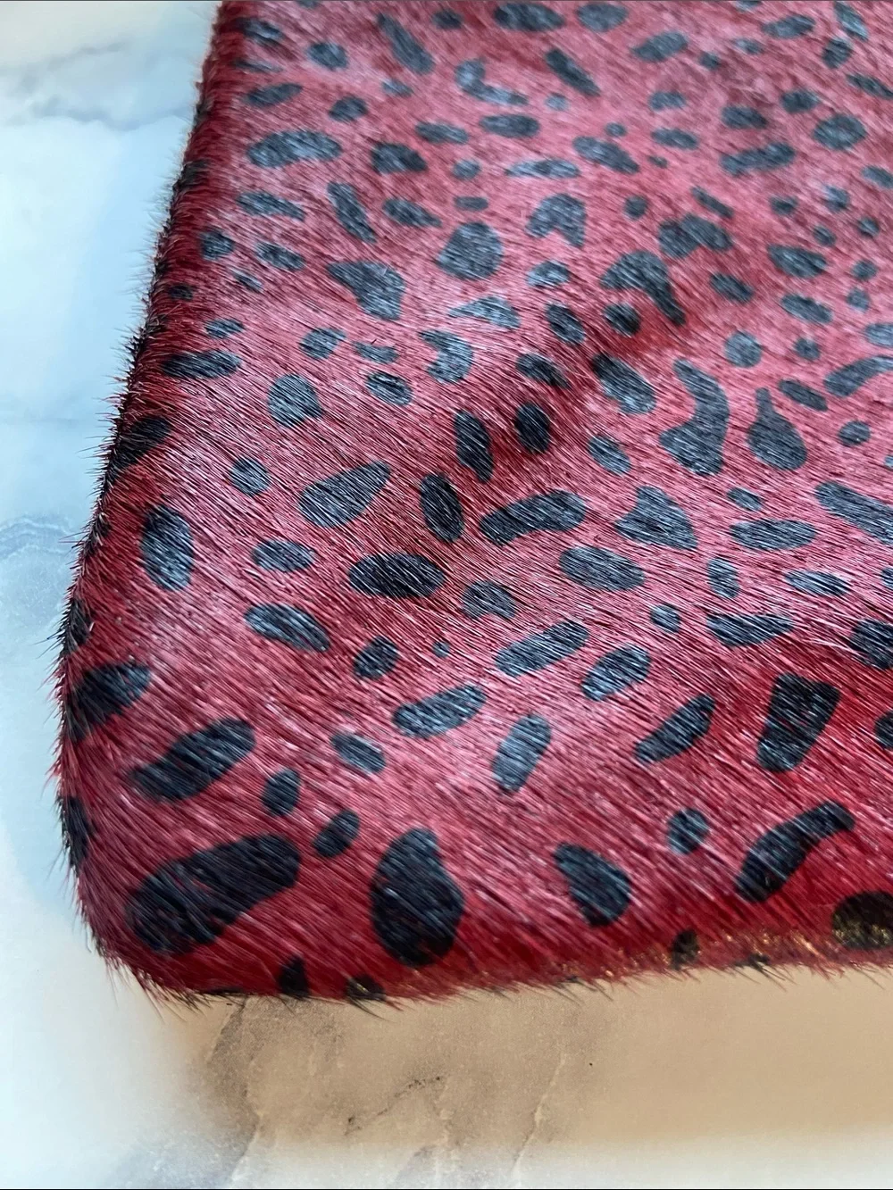 Sole Society Burgundy Leopard Print Zip Clutch with Gold Hardware
